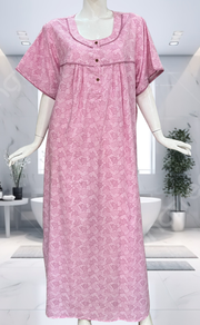 Pink Digital Print Soft Cotton Nighty. Soft Breathable Fabric | Laces and Frills