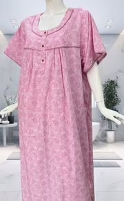 Pink Digital Print Soft Cotton Nighty. Soft Breathable Fabric | Laces and Frills