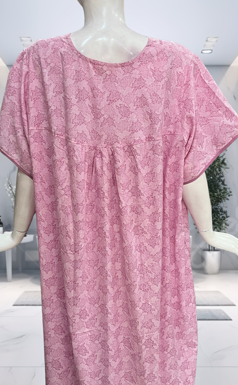 Pink Digital Print Soft Cotton Nighty. Soft Breathable Fabric | Laces and Frills