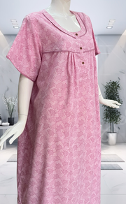 Pink Digital Print Soft Cotton Nighty. Soft Breathable Fabric | Laces and Frills
