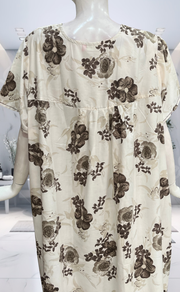 White/Brown Floral Soft Cotton Nighty. Soft Breathable Fabric | Laces and Frills