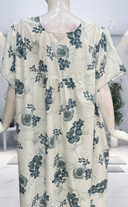 White/Blue Floral Soft Cotton Nighty. Soft Breathable Fabric | Laces and Frills