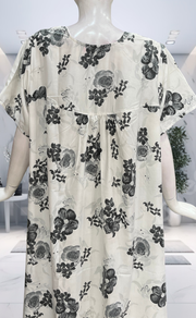White/Grey Floral Soft Cotton Nighty. Soft Breathable Fabric | Laces and Frills