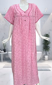 Pink Tiny Flora Soft Cotton Nighty. Soft Breathable Fabric | Laces and Frills