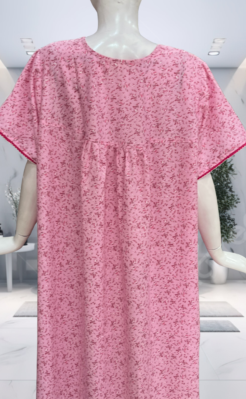 Pink Tiny Flora Soft Cotton Nighty. Soft Breathable Fabric | Laces and Frills