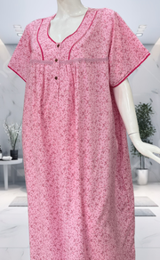 Pink Tiny Flora Soft Cotton Nighty. Soft Breathable Fabric | Laces and Frills