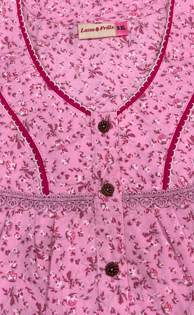 Pink Tiny Flora Soft Cotton Nighty. Soft Breathable Fabric | Laces and Frills