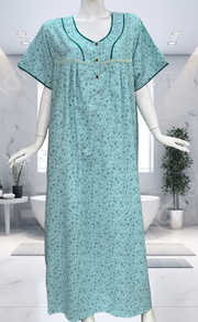 Sea Green Tiny Flora Soft Cotton Nighty. Soft Breathable Fabric | Laces and Frills