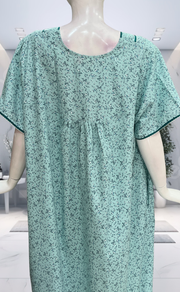 Sea Green Tiny Flora Soft Cotton Nighty. Soft Breathable Fabric | Laces and Frills