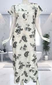 White/Grey Floral Soft Cotton Nighty. Soft Breathable Fabric | Laces and Frills