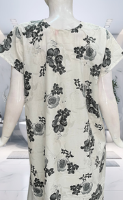 White/Grey Floral Soft Cotton Nighty. Soft Breathable Fabric | Laces and Frills