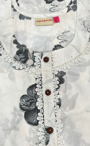 White/Grey Floral Soft Cotton Nighty. Soft Breathable Fabric | Laces and Frills