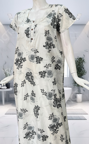 White/Grey Floral Soft Cotton Nighty. Soft Breathable Fabric | Laces and Frills
