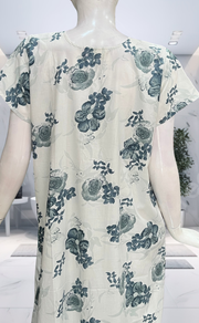 White/Blue Floral Soft Cotton Nighty. Soft Breathable Fabric | Laces and Frills