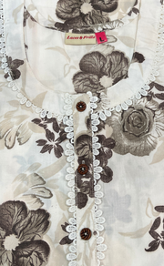 White/Brown Floral Soft Cotton Nighty. Soft Breathable Fabric | Laces and Frills
