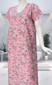 Pink Garden Soft Cotton Nighty. Soft Breathable Fabric | Laces and Frills
