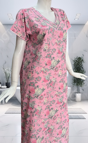 Pink Garden Soft Cotton Nighty. Soft Breathable Fabric | Laces and Frills