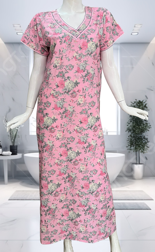 Pink Garden Soft Cotton Nighty. Soft Breathable Fabric | Laces and Frills