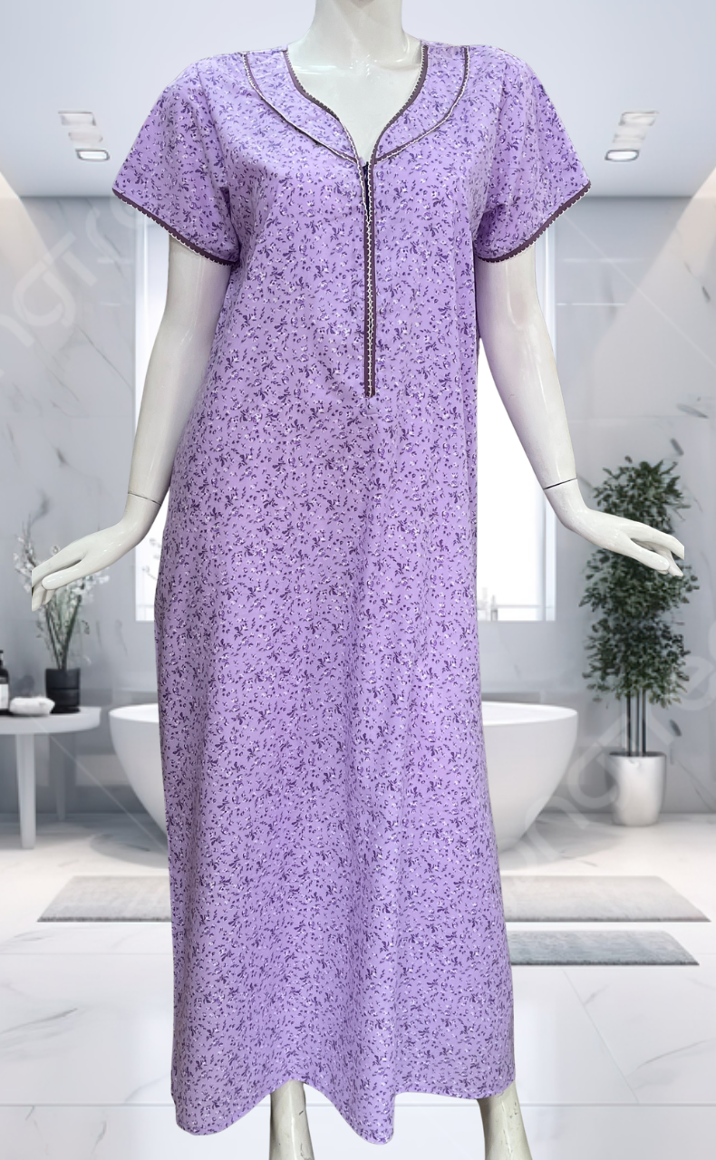 Lavender Tiny Flora Soft Cotton Nighty. Soft Breathable Fabric | Laces and Frills
