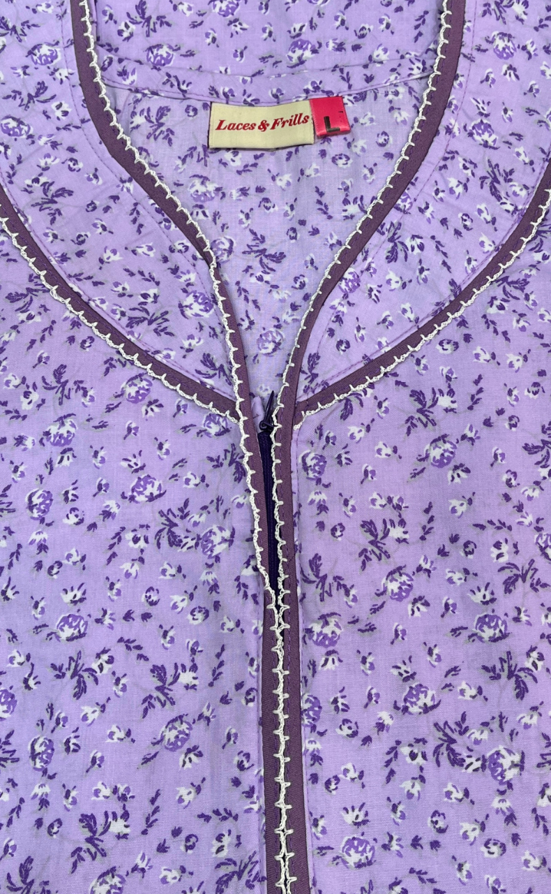 Lavender Tiny Flora Soft Cotton Nighty. Soft Breathable Fabric | Laces and Frills