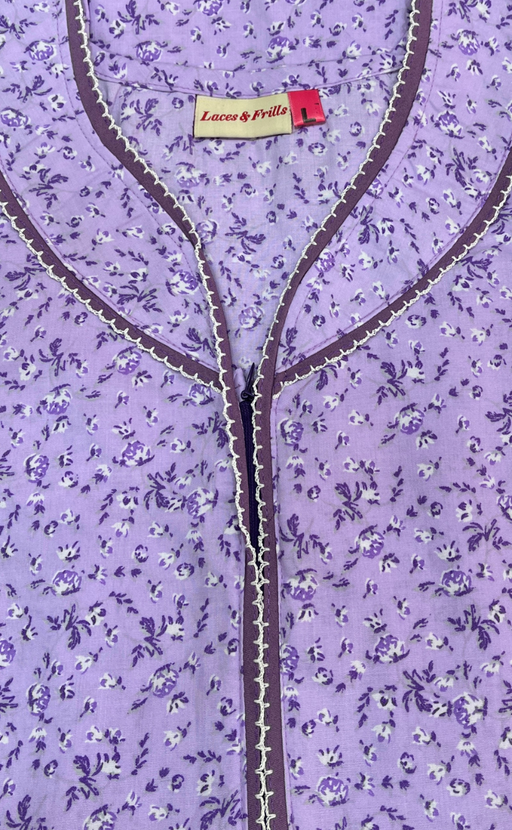 Lavender Tiny Flora Soft Cotton Nighty. Soft Breathable Fabric | Laces and Frills