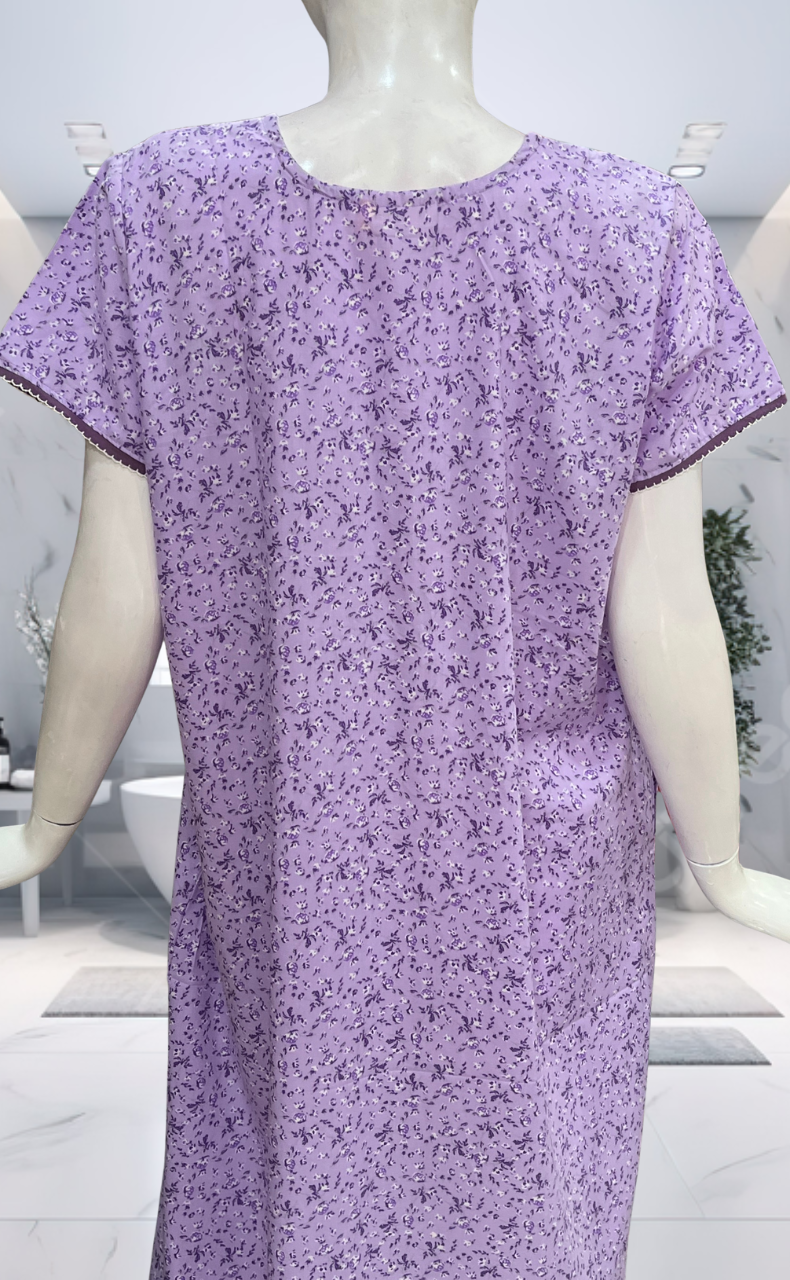 Lavender Tiny Flora Soft Cotton Nighty. Soft Breathable Fabric | Laces and Frills