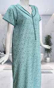 Sea Green Tiny Flora Soft Cotton Nighty. Soft Breathable Fabric | Laces and Frills
