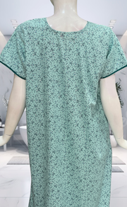 Sea Green Tiny Flora Soft Cotton Nighty. Soft Breathable Fabric | Laces and Frills