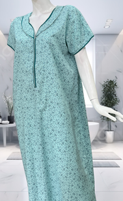 Sea Green Tiny Flora Soft Cotton Nighty. Soft Breathable Fabric | Laces and Frills