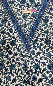 Off White/Blue Garden Pure Cotton Nighty. Pure Durable Cotton | Laces and Frills
