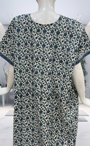 Off White/Blue Garden Pure Cotton Nighty. Pure Durable Cotton | Laces and Frills