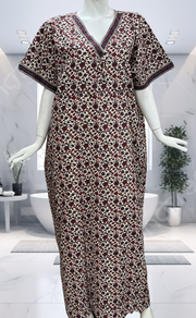 Off White/Black Garden Pure Cotton Nighty. Pure Durable Cotton | Laces and Frills