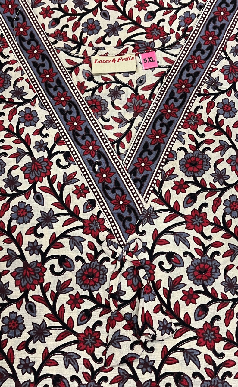 Off White/Black Garden Pure Cotton Nighty. Pure Durable Cotton | Laces and Frills