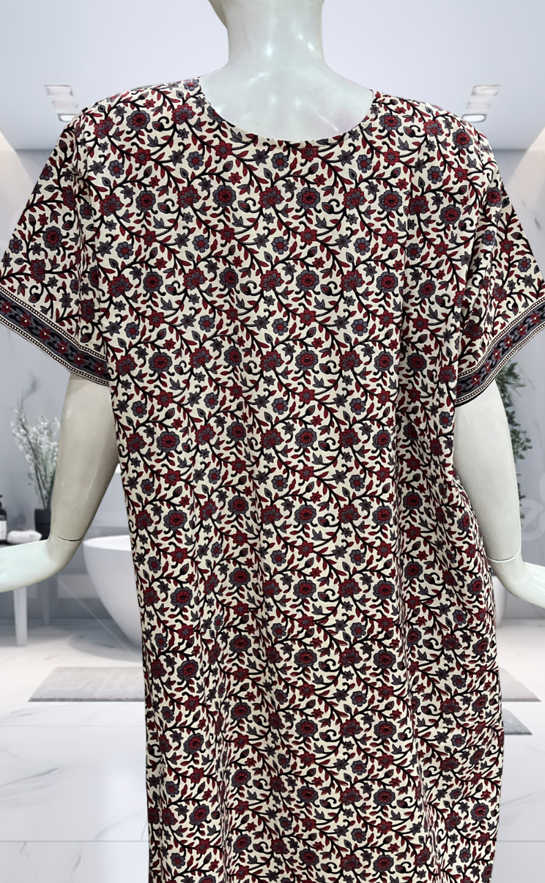 Off White/Black Garden Pure Cotton Nighty. Pure Durable Cotton | Laces and Frills