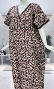 Off White/Black Garden Pure Cotton Nighty. Pure Durable Cotton | Laces and Frills