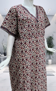 Off White/Black Garden Pure Cotton Nighty. Pure Durable Cotton | Laces and Frills