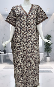 Off White/Maroon Garden Pure Cotton Nighty. Pure Durable Cotton | Laces and Frills