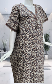 Off White/Maroon Garden Pure Cotton Nighty. Pure Durable Cotton | Laces and Frills