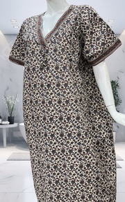 Off White/Maroon Garden Pure Cotton Nighty. Pure Durable Cotton | Laces and Frills