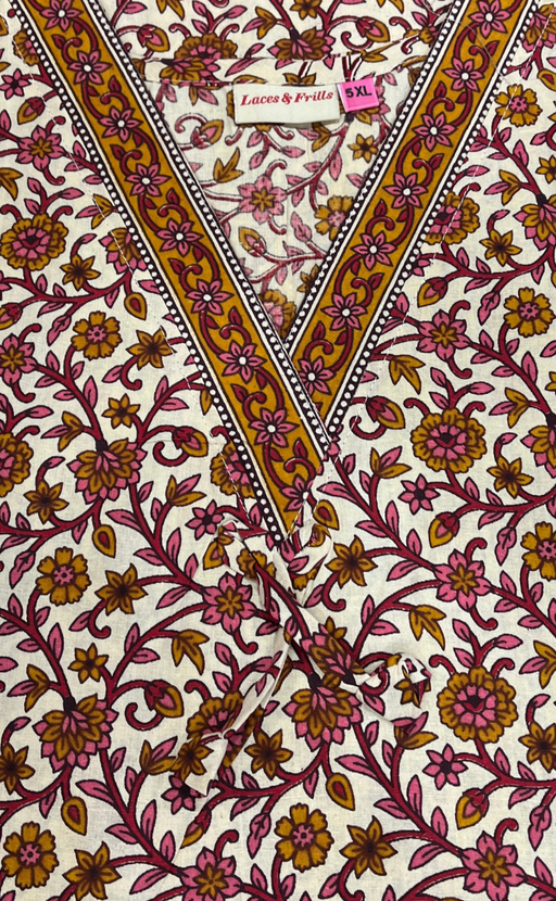 Off White/Red Garden Pure Cotton Nighty. Pure Durable Cotton | Laces and Frills