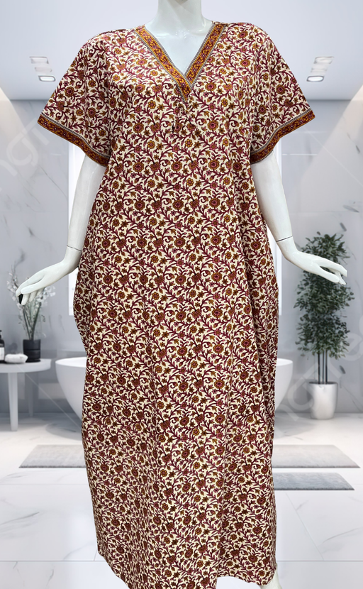 Off White/Red Garden Pure Cotton Nighty. Pure Durable Cotton | Laces and Frills