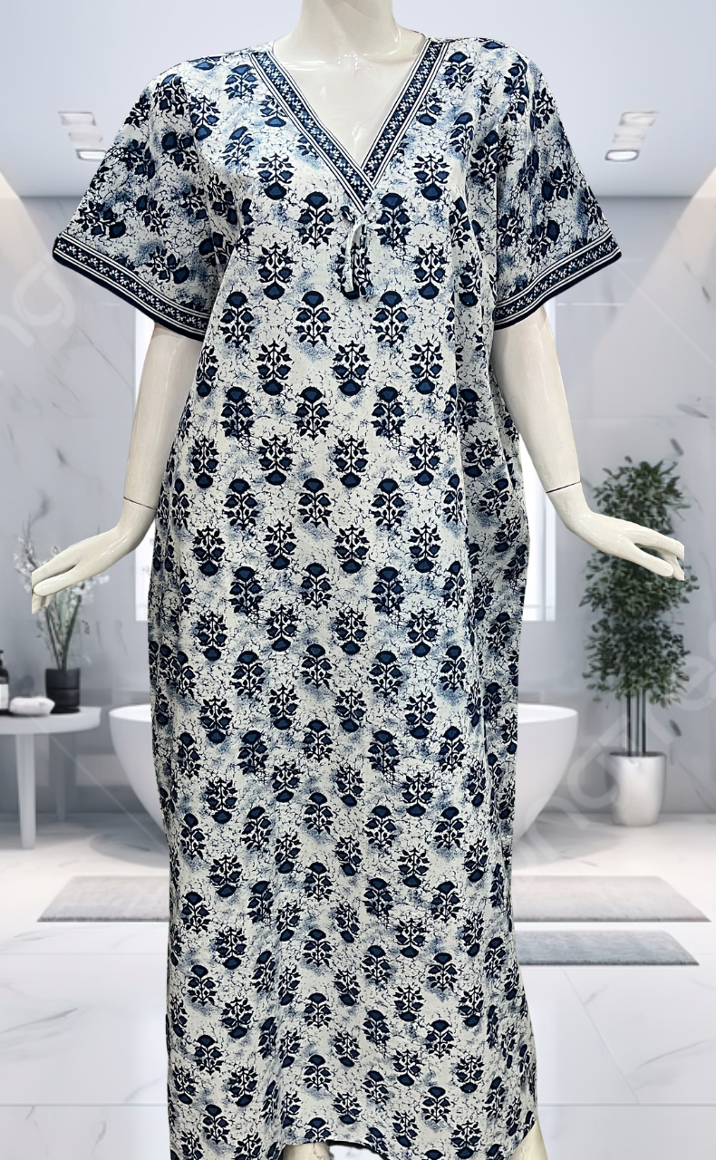 Blue Floral Pure Cotton Nighty. Pure Durable Cotton | Laces and Frills