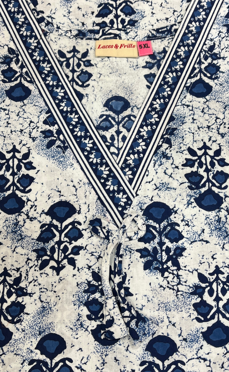 Blue Floral Pure Cotton Nighty. Pure Durable Cotton | Laces and Frills