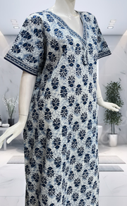 Blue Floral Pure Cotton Nighty. Pure Durable Cotton | Laces and Frills