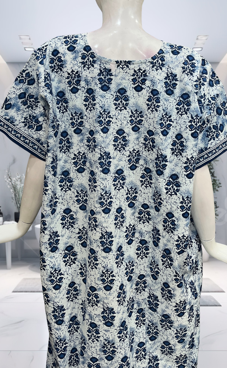 Blue Floral Pure Cotton Nighty. Pure Durable Cotton | Laces and Frills