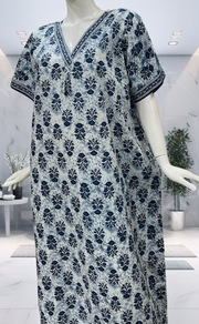 Blue Floral Pure Cotton Nighty. Pure Durable Cotton | Laces and Frills - Laces and Frills