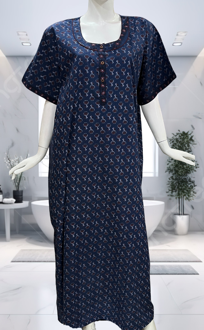 Blue Tiny Flora Pure Cotton Nighty. Pure Durable Cotton | Laces and Frills