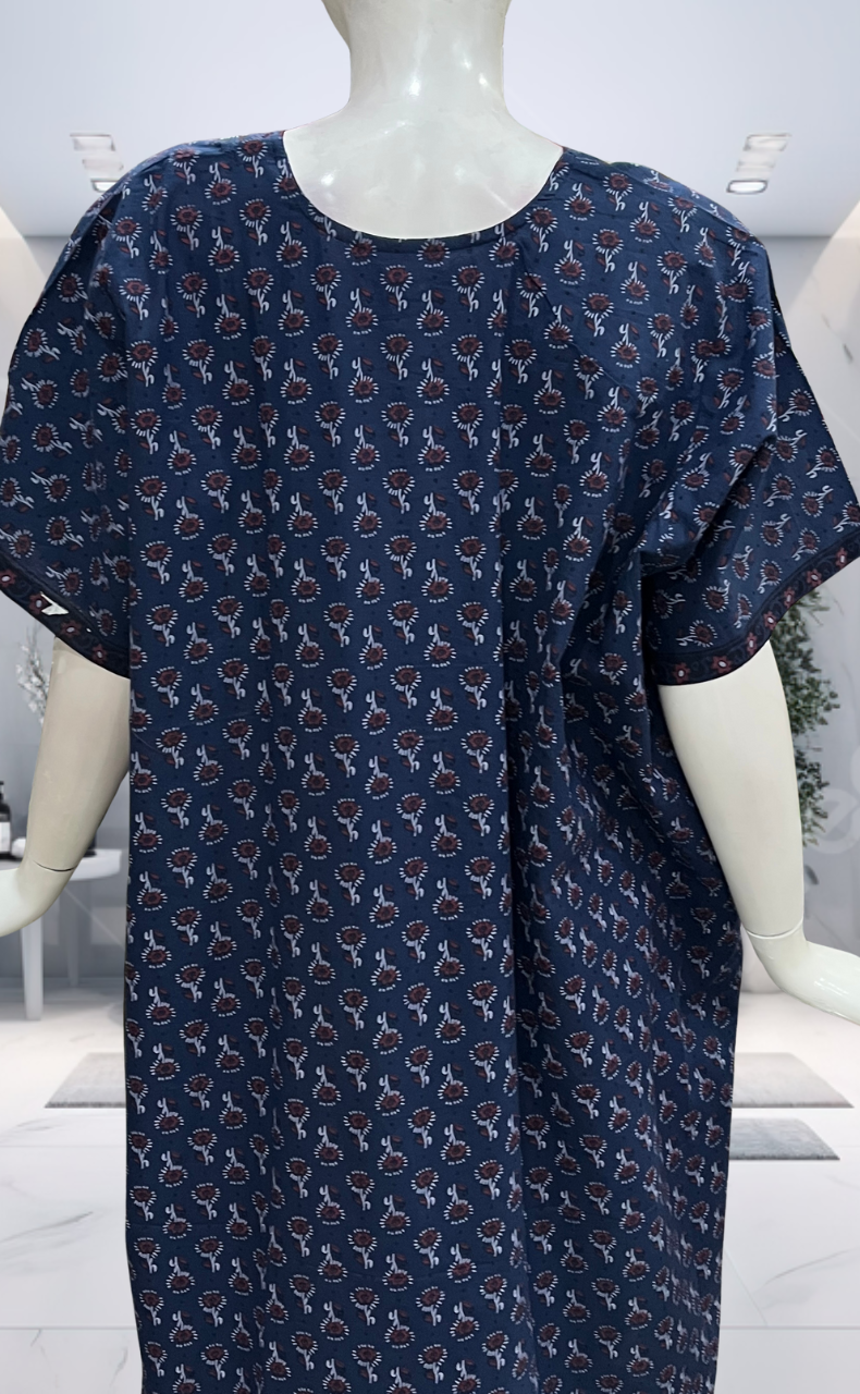 Blue Tiny Flora Pure Cotton Nighty. Pure Durable Cotton | Laces and Frills