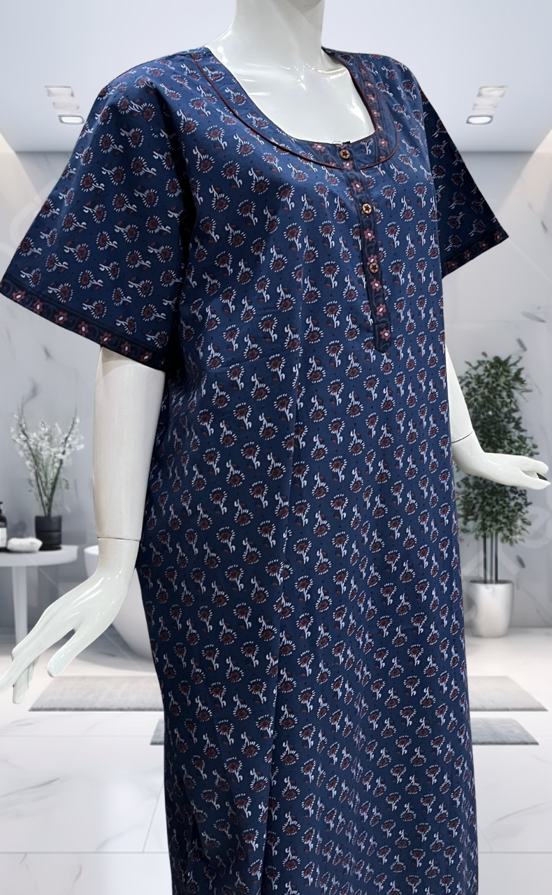 Blue Tiny Flora Pure Cotton Nighty. Pure Durable Cotton | Laces and Frills