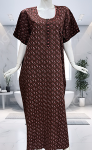 Rust Maroon Tiny Flora Pure Cotton Nighty. Pure Durable Cotton | Laces and Frills